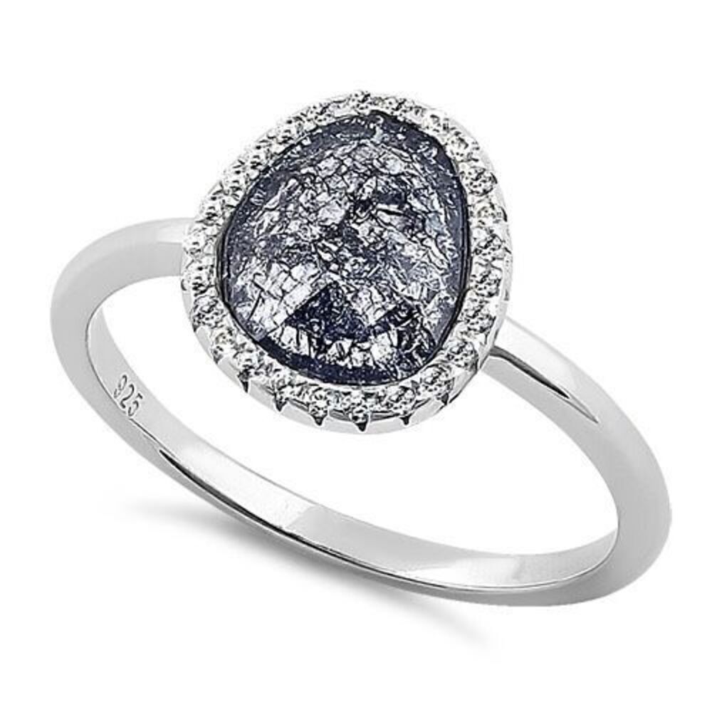Sterling Silver Offset Oval Grey Galaxy CZ Ring New